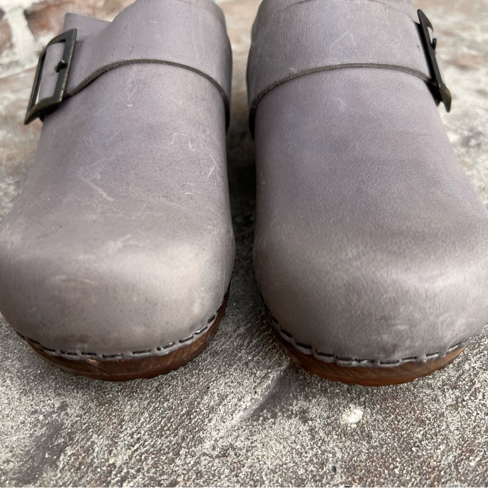 Sanita Gray Suede Buckle Clog Mule - Picture 5 of 13